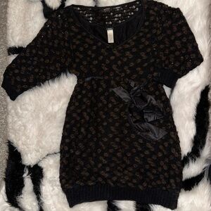 Black and Brown Knit Dress with Bow